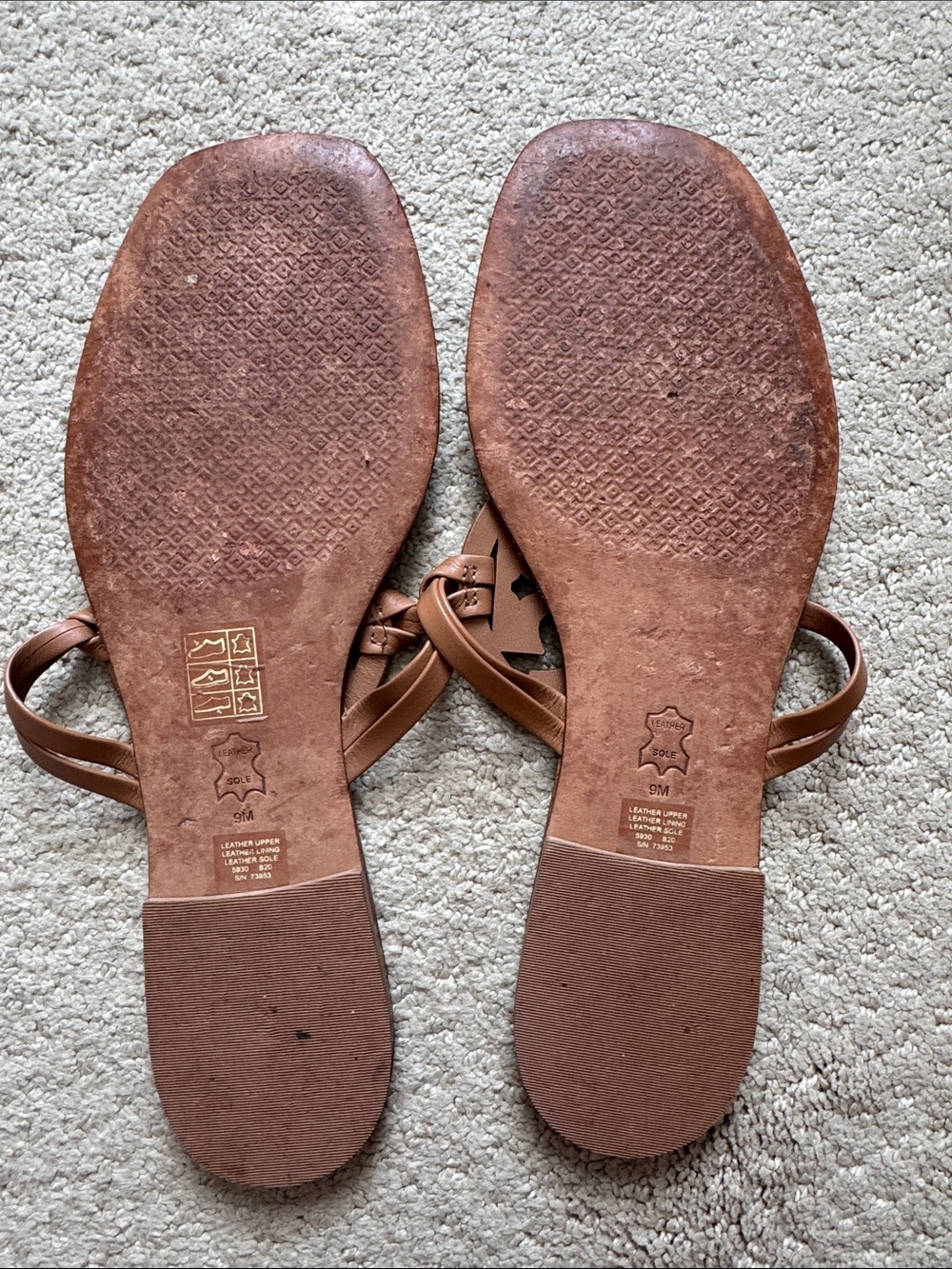 Tory Burch Tan Leather Miller Sandals with Crystal Logo - Picture 2 of 5